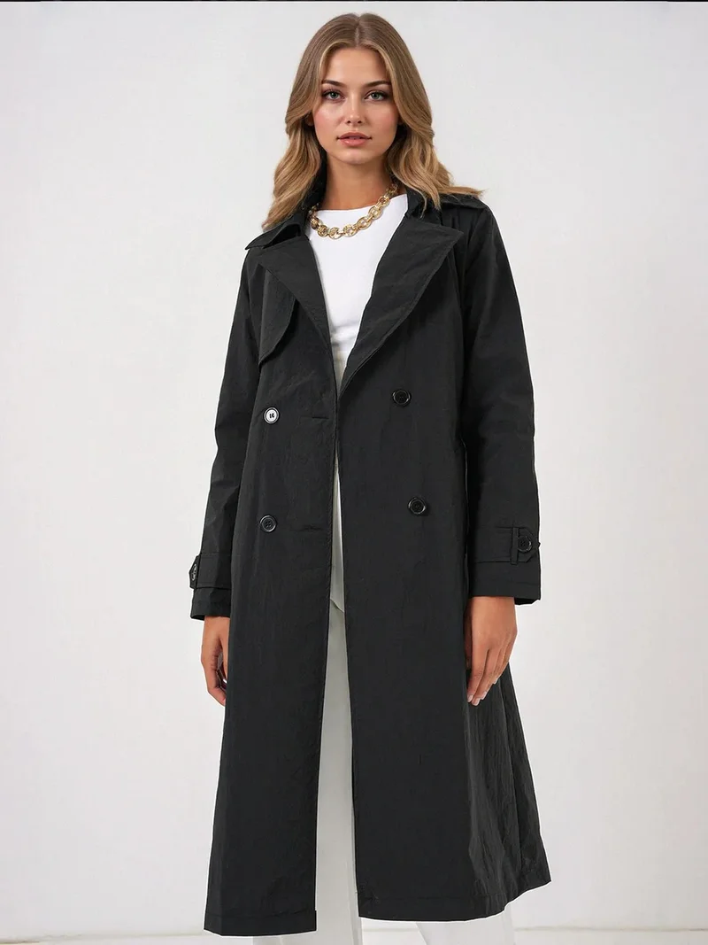 بيغ دارت معطف ترنش طويل بياقة مزدوجة وجيوب