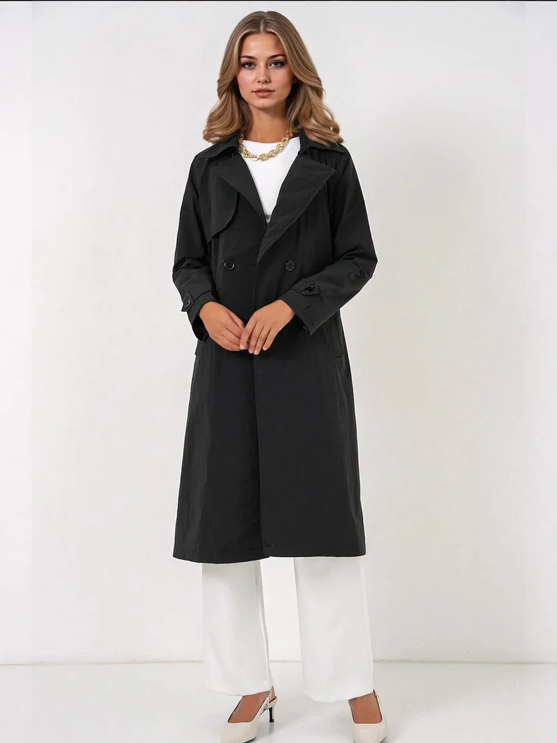 بيغ دارت معطف ترنش طويل بياقة مزدوجة وجيوب