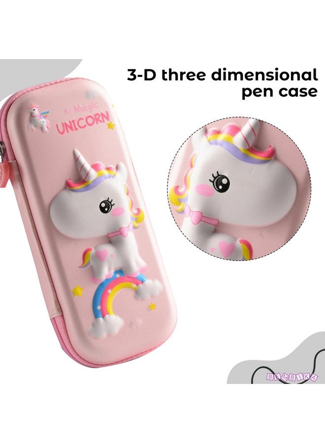 BEMBIKA School Supplies 3D Cartoon Design Pencil Box for School Kids, Girls and Boys, Pen & Pencil Case Pouch for Office, College, School Large Storage Capacity � Unicorn Baby Pink - Image 2