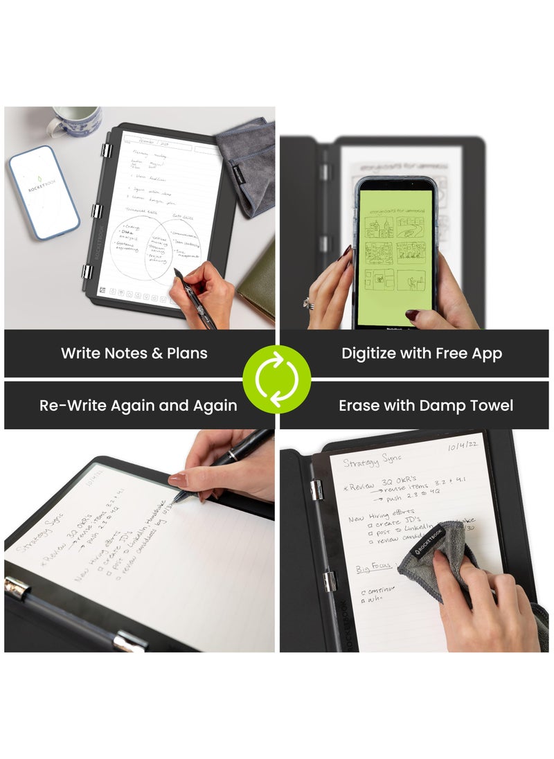 Rocketbook New Rocketbook Pro 2.0 Smart Notebook | Black | Scannable Office Notebook with 20 Sheet Page Pack - Lined and Dot Grid | Hardcover Vegan Leather Reusable with 1 Pilot Frixion Pen & 1 Microfiber Cloth | Letter Size: 8.5 in x 11 in  - Image 2