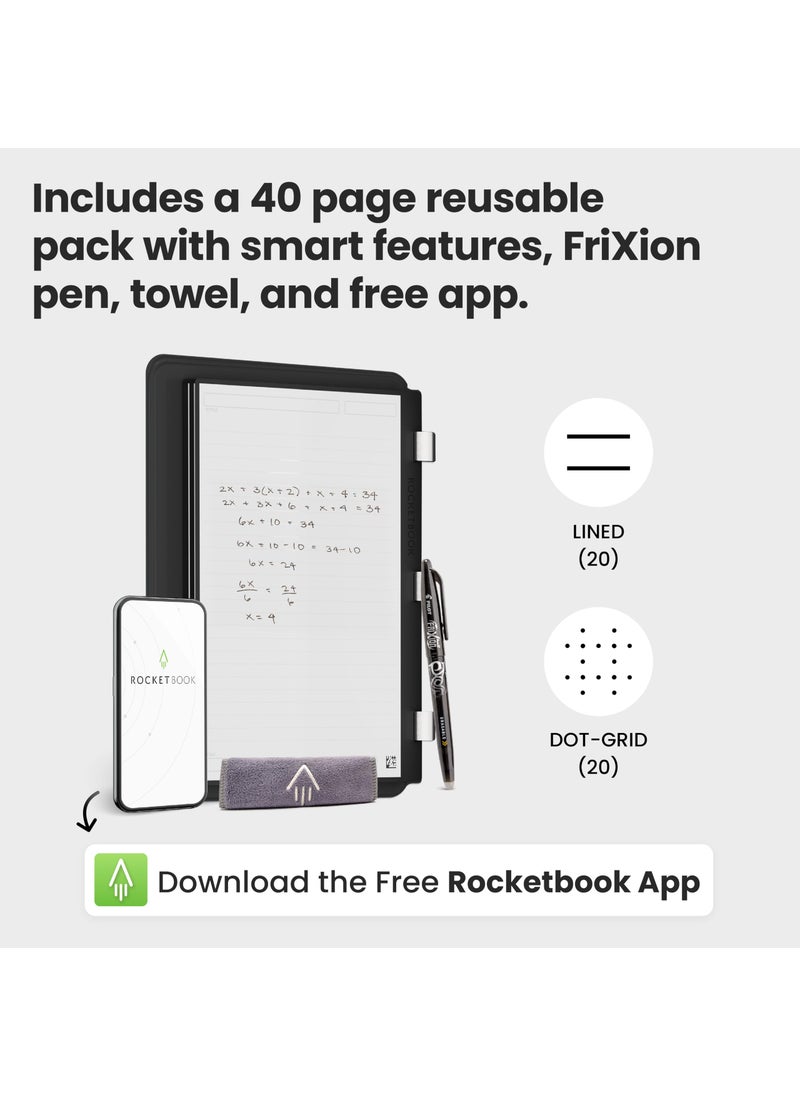 Rocketbook New Rocketbook Pro 2.0 Smart Notebook | Black | Scannable Office Notebook with 20 Sheet Page Pack - Lined and Dot Grid | Hardcover Vegan Leather Reusable with 1 Pilot Frixion Pen & 1 Microfiber Cloth | Letter Size: 8.5 in x 11 in  - Image 4