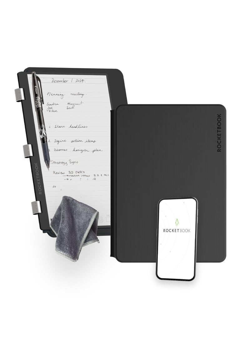 Rocketbook New Rocketbook Pro 2.0 Smart Notebook | Black | Scannable Office Notebook with 20 Sheet Page Pack - Lined and Dot Grid | Hardcover Vegan Leather Reusable with 1 Pilot Frixion Pen & 1 Microfiber Cloth | Letter Size: 8.5 in x 11 in  - Image 1