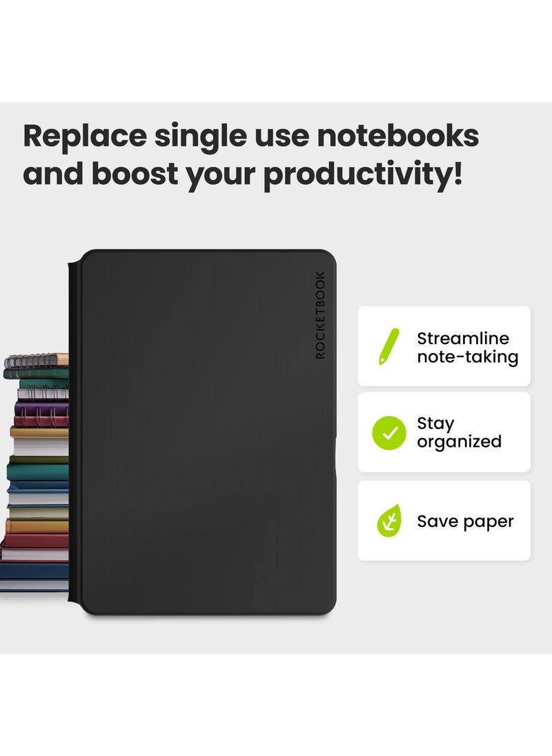 New Rocketbook Pro 2.0 Smart Notebook | Black | Scannable Office Notebook with 20 Sheet Page Pack - Lined and Dot Grid | Hardcover Vegan Leather Reusable with 1 Pilot Frixion Pen & 1 Microfiber Cloth | Letter Size: 8.5 in x 11 in