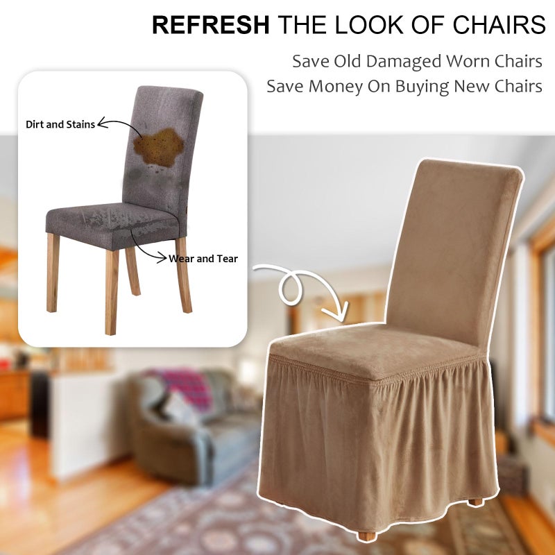 NICEEC Spandex Chair Covers for Dining Chairs Covers Set of 6 Removable Dining Room Chair Covers with Skirt Parson Chair Slipcovers Washable Chair Protector for Kitchen Wedding Party Banquet(Coffee) - Image 5