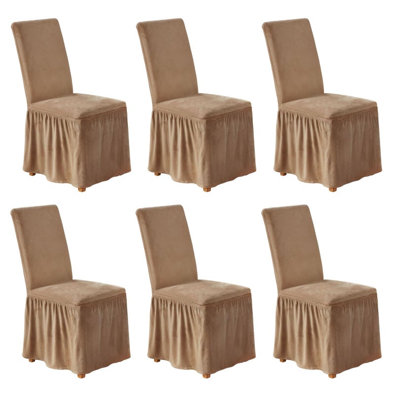NICEEC Spandex Chair Covers for Dining Chairs Covers Set of 6 Removable Dining Room Chair Covers with Skirt Parson Chair Slipcovers Washable Chair Protector for Kitchen Wedding Party Banquet(Coffee) - Image 1