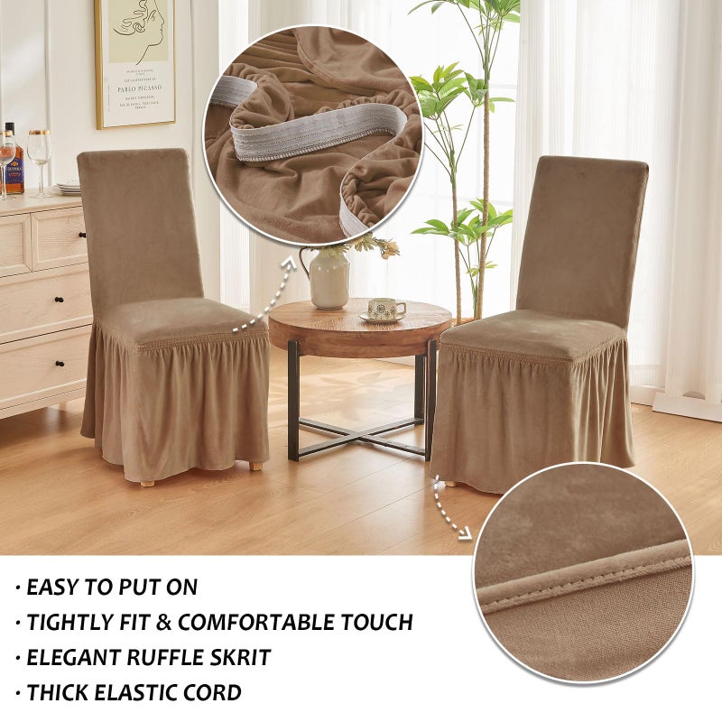 NICEEC Spandex Chair Covers for Dining Chairs Covers Set of 6 Removable Dining Room Chair Covers with Skirt Parson Chair Slipcovers Washable Chair Protector for Kitchen Wedding Party Banquet(Coffee) - Image 4