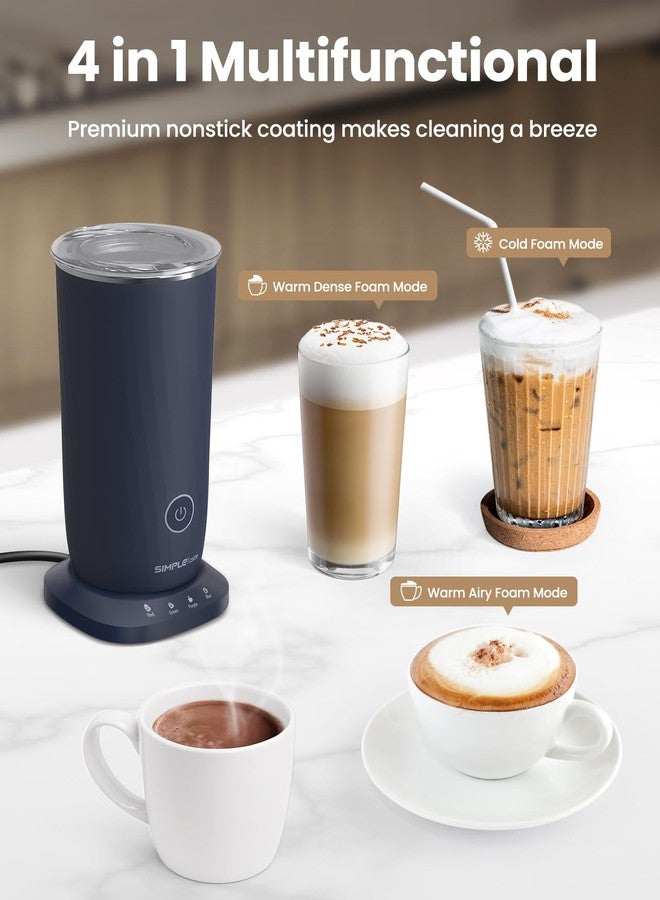 SIMPLETASTE جهاز رغوة الحليب SIMPLETASTE، جهاز 4 في 1 كهربائي لرغوة الحليب وتبخيره، صانع رغوة أوتوماتيكي ساخن وبارد وسخان حليب للاتيه والكابتشينو، أزرق داكن - Image 4