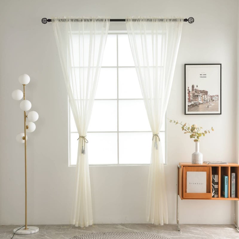 SpaceDresser Basic Rod Pocket Sheer Voile Window Curtain Tiers Ivory 2 Panels 52 Width 84 Inch Long for Kitchen Bedroom Children Living Room Yard(Ivory,52 W x 84 L) - Image 2