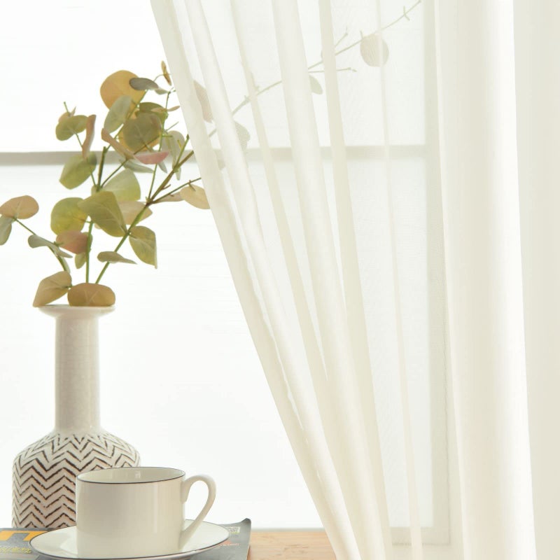 SpaceDresser Basic Rod Pocket Sheer Voile Window Curtain Tiers Ivory 2 Panels 52 Width 84 Inch Long for Kitchen Bedroom Children Living Room Yard(Ivory,52 W x 84 L) - Image 4
