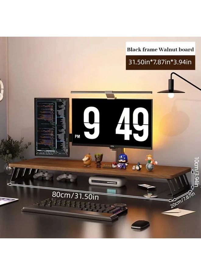Ergonomic Wood Monitor Stand Riser Black Frame Walnut Board 40cm Double Screen Desk Shelf - Image 2