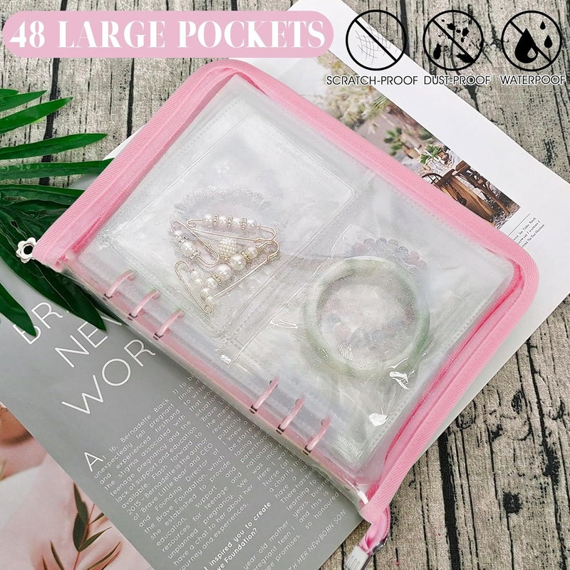 LingLingo Bracelet Holder Travel Jewelry Organizer Case Transparent Jewelry Storage Book for Earring Necklace Ring with Small Clear Zippered Pouch - Image 5