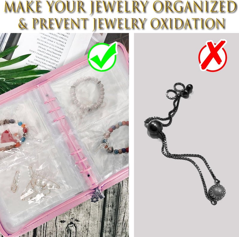 LingLingo Bracelet Holder Travel Jewelry Organizer Case Transparent Jewelry Storage Book for Earring Necklace Ring with Small Clear Zippered Pouch - Image 4