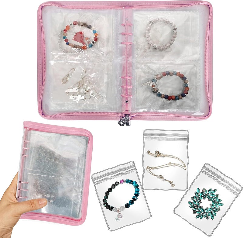 LingLingo Bracelet Holder Travel Jewelry Organizer Case Transparent Jewelry Storage Book for Earring Necklace Ring with Small Clear Zippered Pouch - Image 1