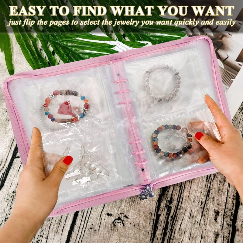 LingLingo Bracelet Holder Travel Jewelry Organizer Case Transparent Jewelry Storage Book for Earring Necklace Ring with Small Clear Zippered Pouch - Image 2