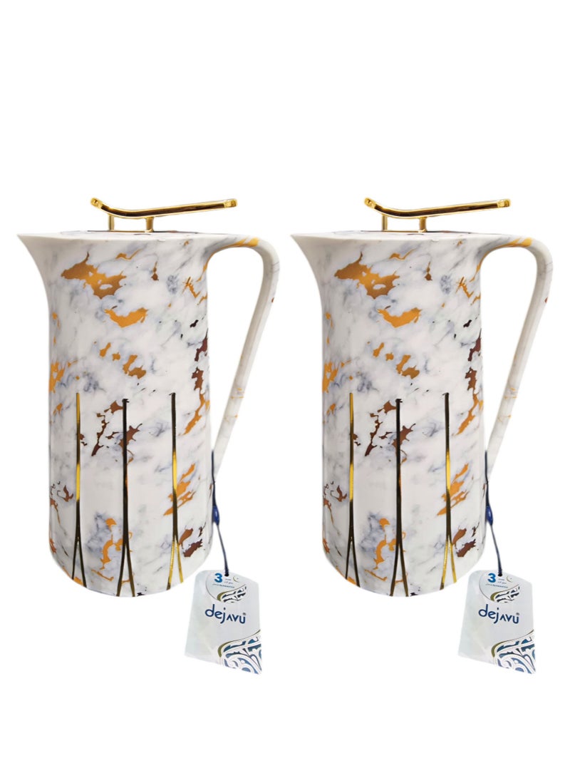Dejavu two-piece thermos set, 1 liter + 1 liter, marble/gold
