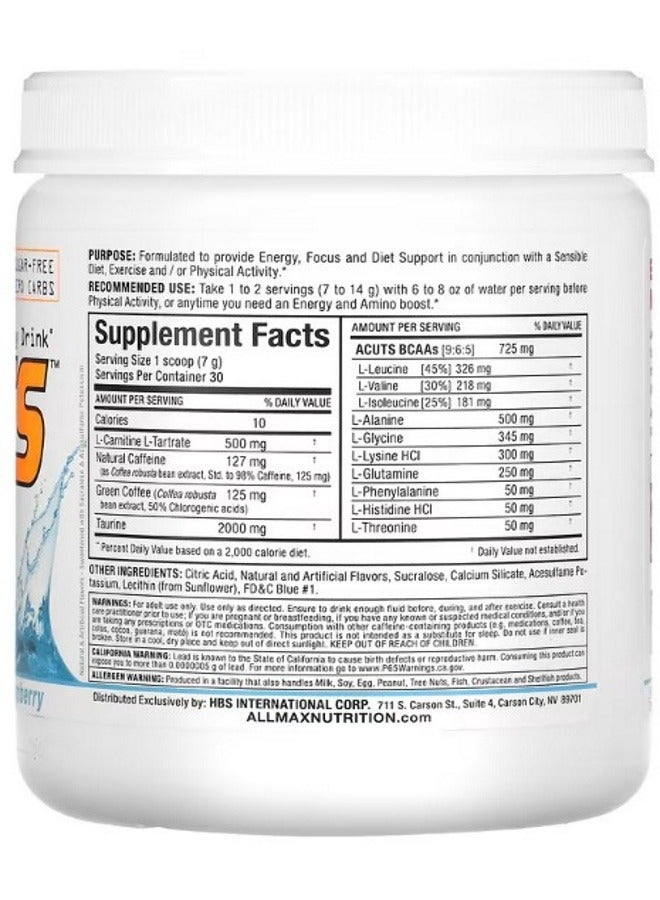 أول ماكس ACUTS AminoCharged Energy Drink Blue Raspberry 7.4 oz 210 g - Image 2