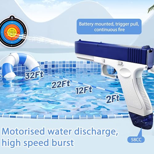 WISHKEY Water Blaster Gun Toy with Rechargeable Battery, Long-Range High-Powered Water Gun, Large-Capacity Water Tank, Durable Kid-Safe Design for Outdoor Summer Fun (Pack of 1, Blue) - Image 5