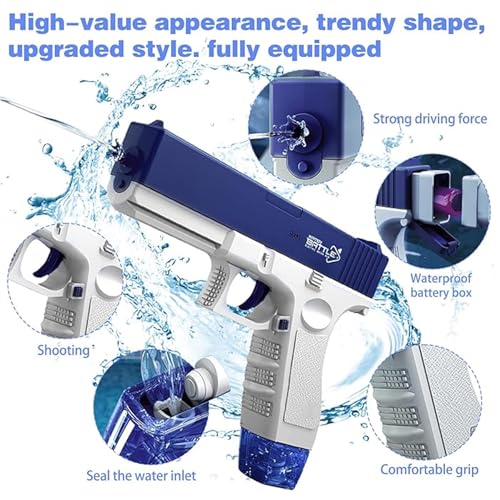 WISHKEY Water Blaster Gun Toy with Rechargeable Battery, Long-Range High-Powered Water Gun, Large-Capacity Water Tank, Durable Kid-Safe Design for Outdoor Summer Fun (Pack of 1, Blue) - Image 3
