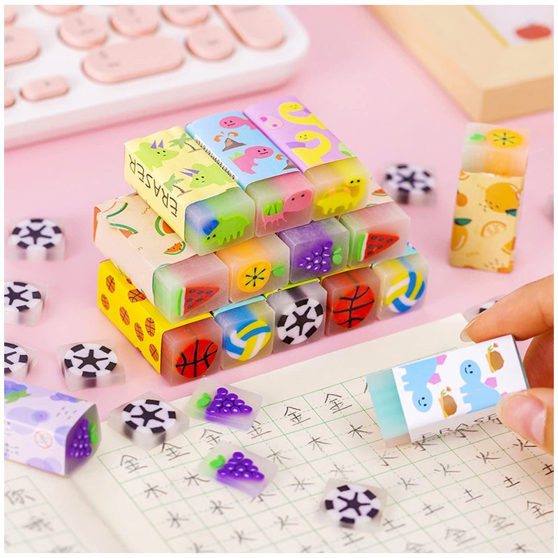 Dreamm Cute Erasers for Kids Bulk 16 Pack Animal Food Fun Desk Pets Pencil Students School Supplies Prize Gifts Party Favors - Image 2