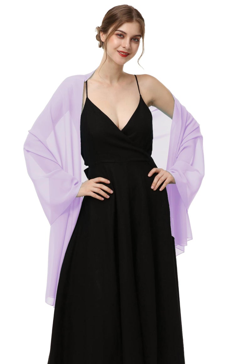 Baoqiya Women's Shawls and Wraps for Evening Dress Chiffon Shawl Soft Elegant Silky Pashmina Wedding Bridal Scarf(Lavende, 79"×19") - Image 4