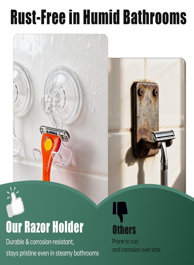Piszvbej 2 Pack Razor Holder Compatible with Billie, Shower Razor Holder for Wall, Powerful Suction Cup Shower Hooks, Damage-Free Wall Hooks, Removable, Easy to Install and Reuse, Clear - Image 4
