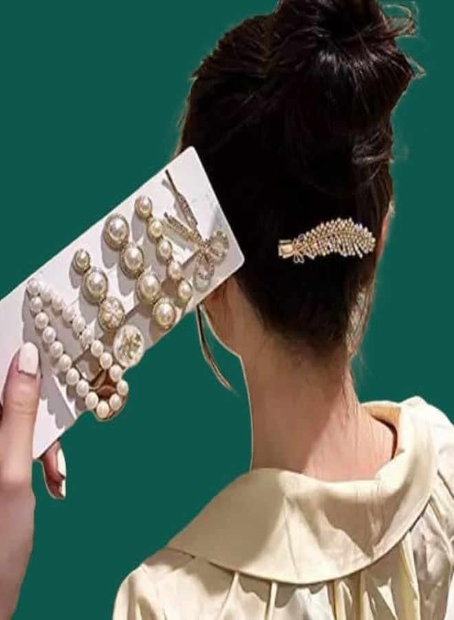 Fezzalo مجموعة إكسسوارات الشعر من فيزالو (عبوة من 6 قطع) من اللؤلؤ والكريستال، 6 قطع، بألوان ذهبية وفضية - Image 2