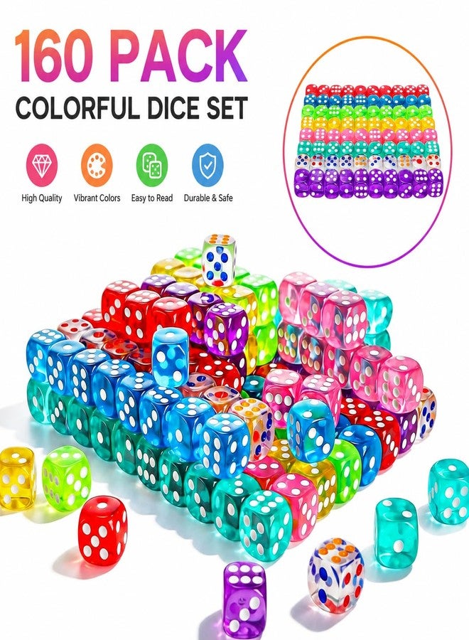 Noamus 160 Pieces 6 Sided Game Dice, 16MM Translucent Acrylic Dice Set, Premium Vintage Colored Dices, Rounded Corners Bulk Dice for Table Games, RPG, Math Learning, 8 Colors - Image 3