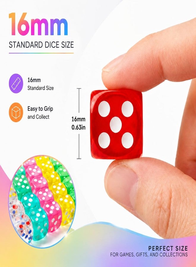 Noamus 160 Pieces 6 Sided Game Dice, 16MM Translucent Acrylic Dice Set, Premium Vintage Colored Dices, Rounded Corners Bulk Dice for Table Games, RPG, Math Learning, 8 Colors - Image 2