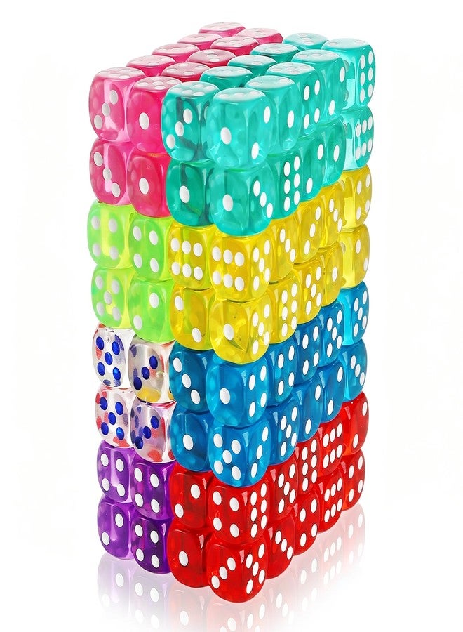 Noamus 160 Pieces 6 Sided Game Dice, 16MM Translucent Acrylic Dice Set, Premium Vintage Colored Dices, Rounded Corners Bulk Dice for Table Games, RPG, Math Learning, 8 Colors - Image 1