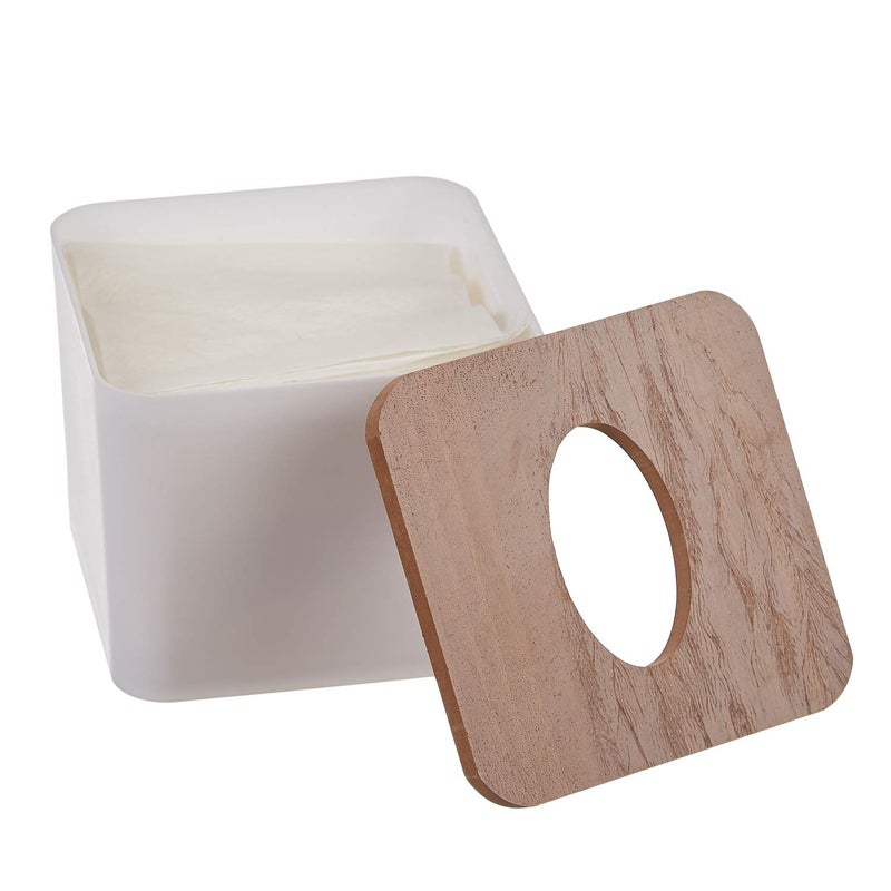 MDN Mist Square Wooden Top Facial Tissue Dispenser and Holder for Bathroom Vanity Countertops Bedroom Dressers Night Stands Desks Tables - Set of 2 - Image 2