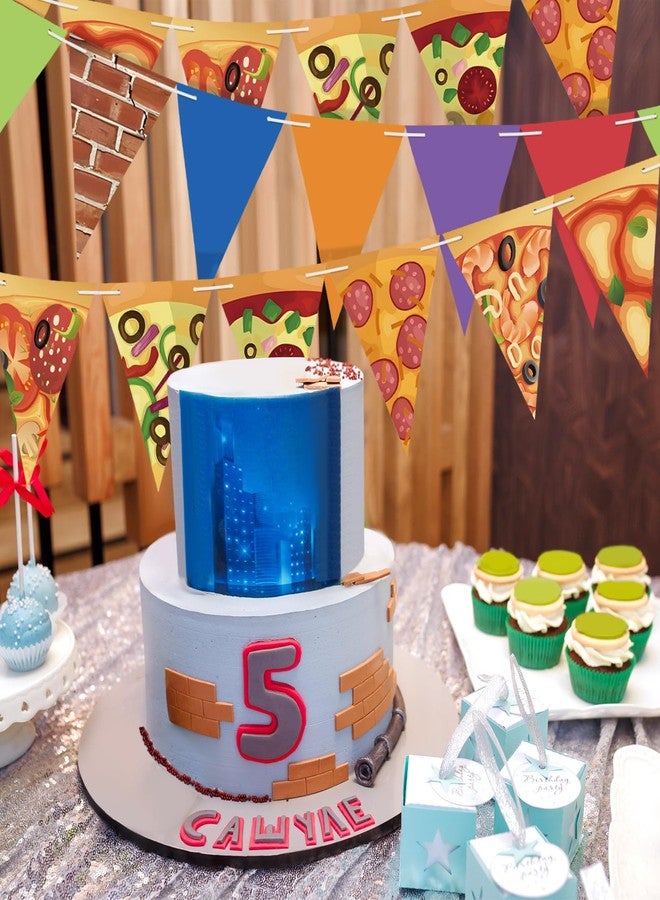 FuWeave مجموعة FuWeave من 5 قطع من لافتات حفلات السلاحف، زينة حفلات أعياد الميلاد بطابع البيتزا، لافتة ورقية، زينة على شكل مثلث، علم مثلث أخضر، لوازم حفلات أعياد الميلاد بطابع السلاحف - Image 4