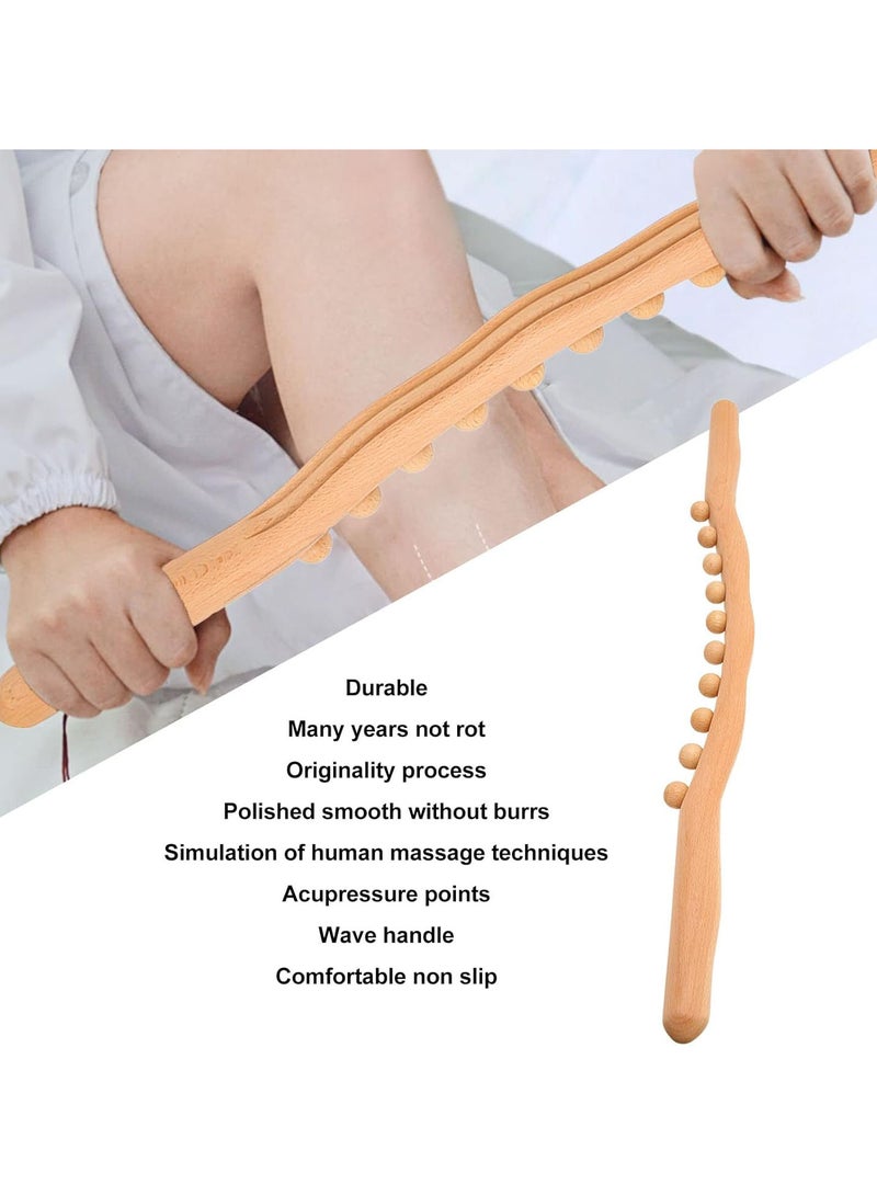 GGOOT Wooden Scraping Roller, 10 Bead Massage Stick Wooden Massage Rolling Stick with Wave Handle Massage Roller Stick Gua Sha Massage Stick Anti Cellulite Massager for Back, Shoulder, Neck - Image 5