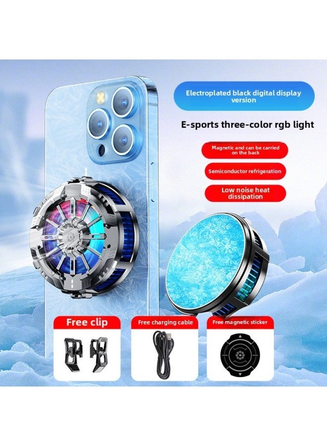 Explosions Mobile Phone Radiator X106 Magnetic Digital Display Three-speed Temperature Control Cooling Semiconductor X76-Color:X76 Material 【black Silver + Adjustment Back Clip】 - Image 1
