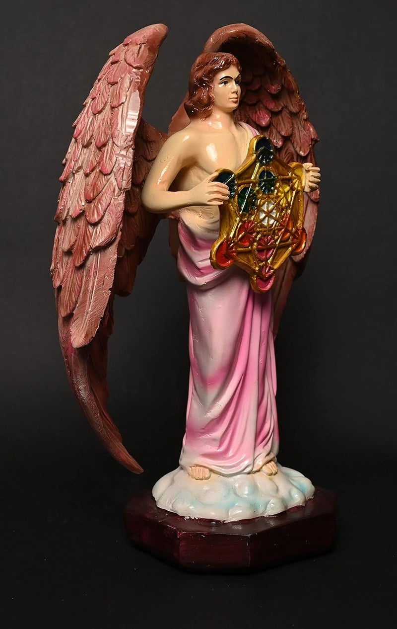 KariGhar Archangel Judaism Metatron Statue Idol Perfect Reiki Healing Angel Holding Sacred Flower of Life Geometric Cube Statue Muiltcolor 9 x 10 x 26 CM Resin Idol - Image 3