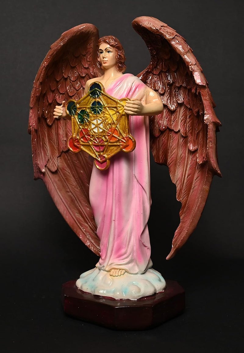 KariGhar Archangel Judaism Metatron Statue Idol Perfect Reiki Healing Angel Holding Sacred Flower of Life Geometric Cube Statue Muiltcolor 9 x 10 x 26 CM Resin Idol - Image 4