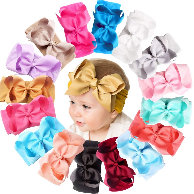 CÉLLOT 20 Colors Baby Girl Headbands with 4.5 Inches Hair Bows Nylon Turban Head Wraps Headbands for Newborn Infants and Toddlers - Image 4