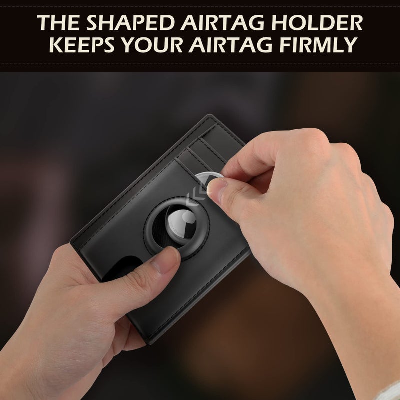 typecase Slim Minimalist Airtag Card Wallet for Men, Front Pocket Premium Crazy Horse Leather Wallet with Airtag Holder, RFID Blocking Cash Credit Card Wallet Compatible with AirTag (Black) - Image 4