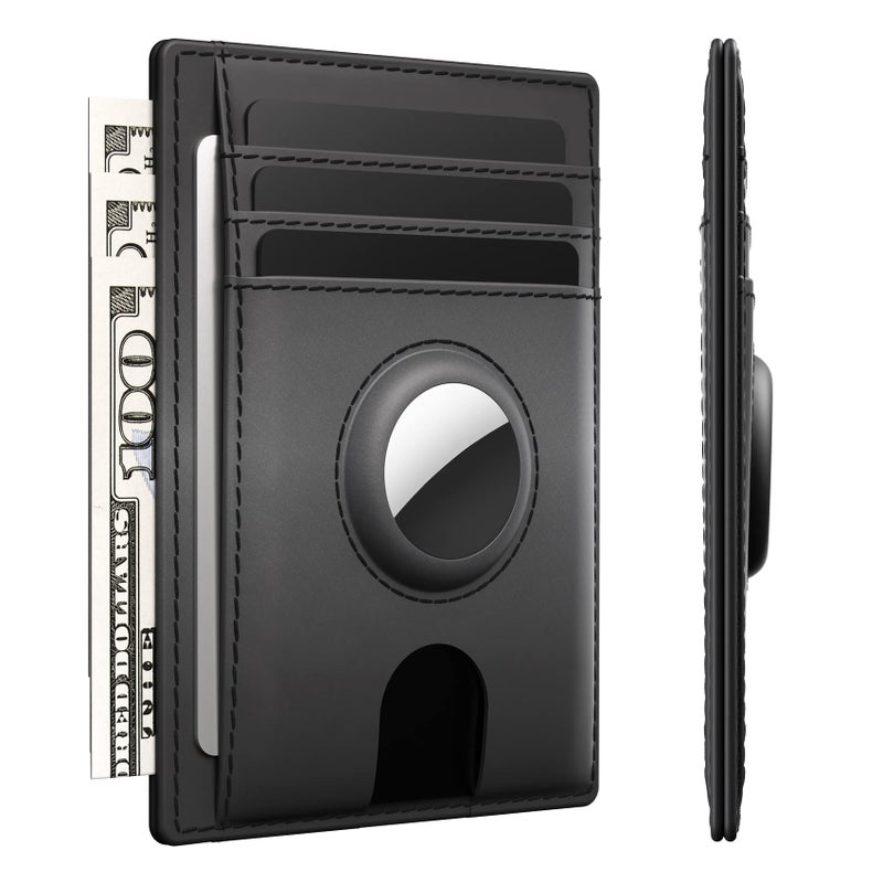 typecase Slim Minimalist Airtag Card Wallet for Men, Front Pocket Premium Crazy Horse Leather Wallet with Airtag Holder, RFID Blocking Cash Credit Card Wallet Compatible with AirTag (Black) - Image 1