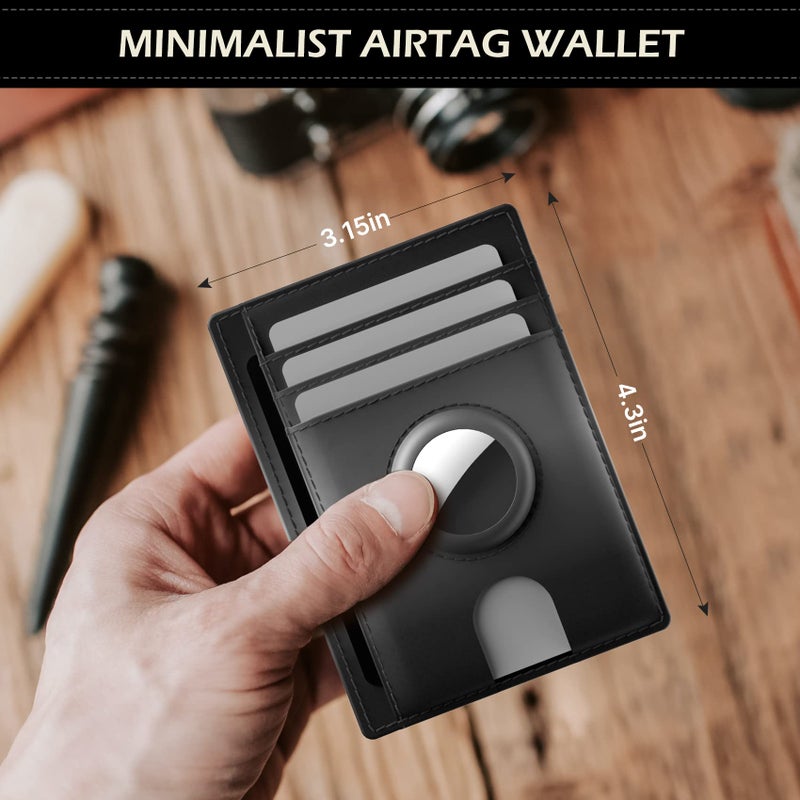 typecase Slim Minimalist Airtag Card Wallet for Men, Front Pocket Premium Crazy Horse Leather Wallet with Airtag Holder, RFID Blocking Cash Credit Card Wallet Compatible with AirTag (Black) - Image 3