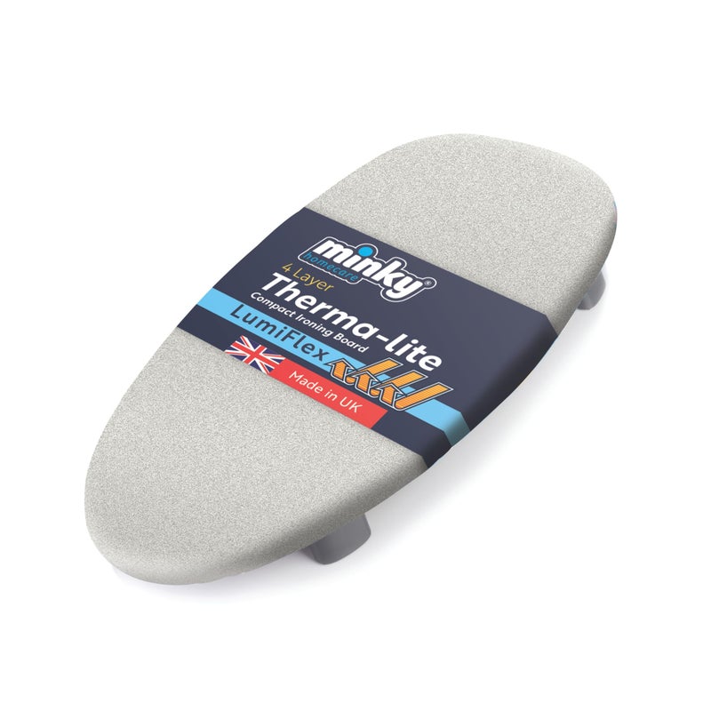 طاولة كي مينيكي بورد حراري بغطاء لومي فليكس طاولة كي مدمجة أرجل قابلة للطي غير قابلة للانزلاق خفيفة الوزن 70 × 34 سم مصنوعة في المملكة المتحدة