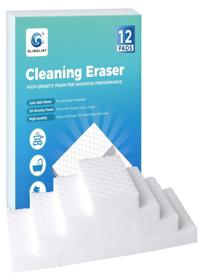 GLIMGLINT 12PK Magic Sponges Cleaning Eraser, Powerful Scrubber Foam Pads, 2X Density Stronger Sponge for Household, Multi-Surface Cleaning Supplies for Kitchen, Furniture, Bathroom, Sink, Wall, Boat - Image 1