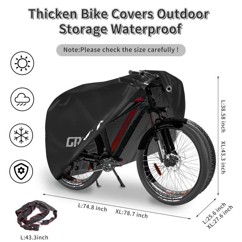GRITRIVAL Bike Covers Outdoor Storage Waterproof. It Comes in 3 Colors and 2 Sizes. The Bike Cover is Equipped With a Bike Chain Lock - Image 2