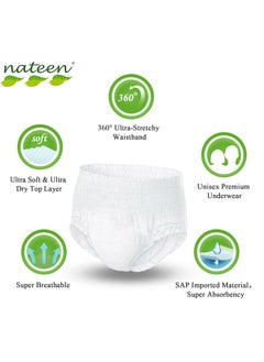 nateen حفاضات Nateen Hospeen للكبار، سراويل الفترة، كبيرة جدًا، ملابس سحب للخصر للجنسين، فوط صحية على شكل لباس داخلي للنساء، مقاس فائق النعومة، مقاس 100-160 سم- 10 قطع  - Image 3