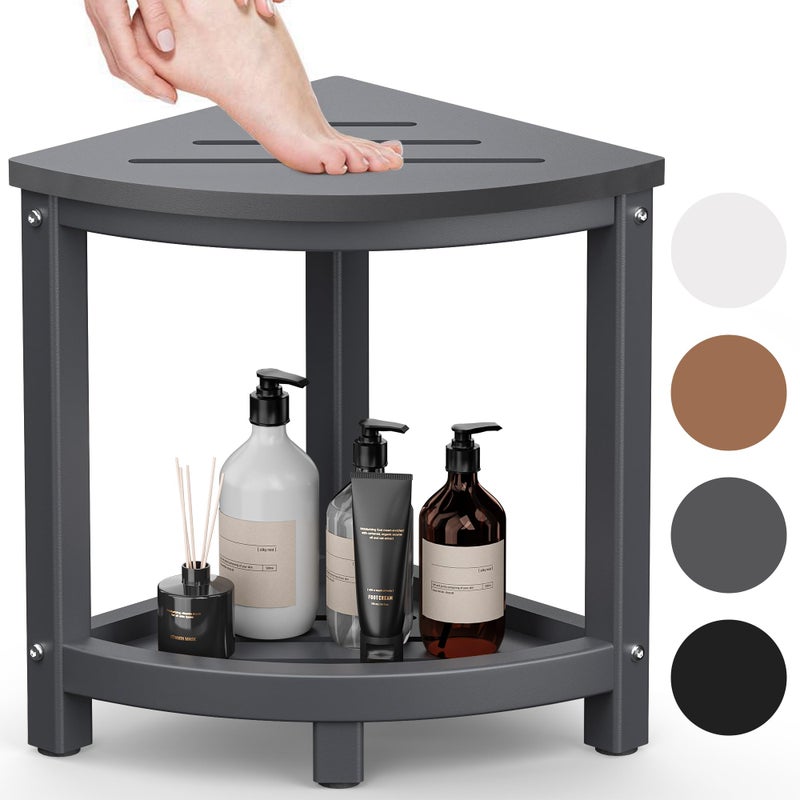 ONSGLM Shower Stool for Inside Shower, Corner Shower Bench Seat, HDPE Waterproof Shower Stool for Shaving Legs with Baffle Storage Shelf, Shower Seat/Foot Rest for Bathroom, Indoor/Outdoor Use, Grey - Image 1