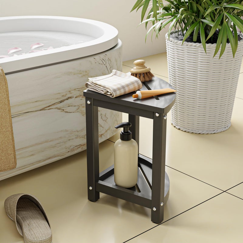 ONSGLM Shower Stool for Inside Shower, Corner Shower Bench Seat, HDPE Waterproof Shower Stool for Shaving Legs with Baffle Storage Shelf, Shower Seat/Foot Rest for Bathroom, Indoor/Outdoor Use, Grey - Image 3