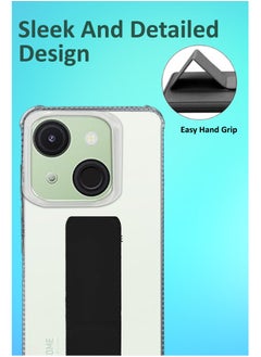 NAFCO For Itel A50c - Transparent Hand Grip Foldable Magnetic Kickstand Wrist Strap Finger Grip Shockproof Cover Compatible For Itel A50c  - Clear / Black  - Image 3