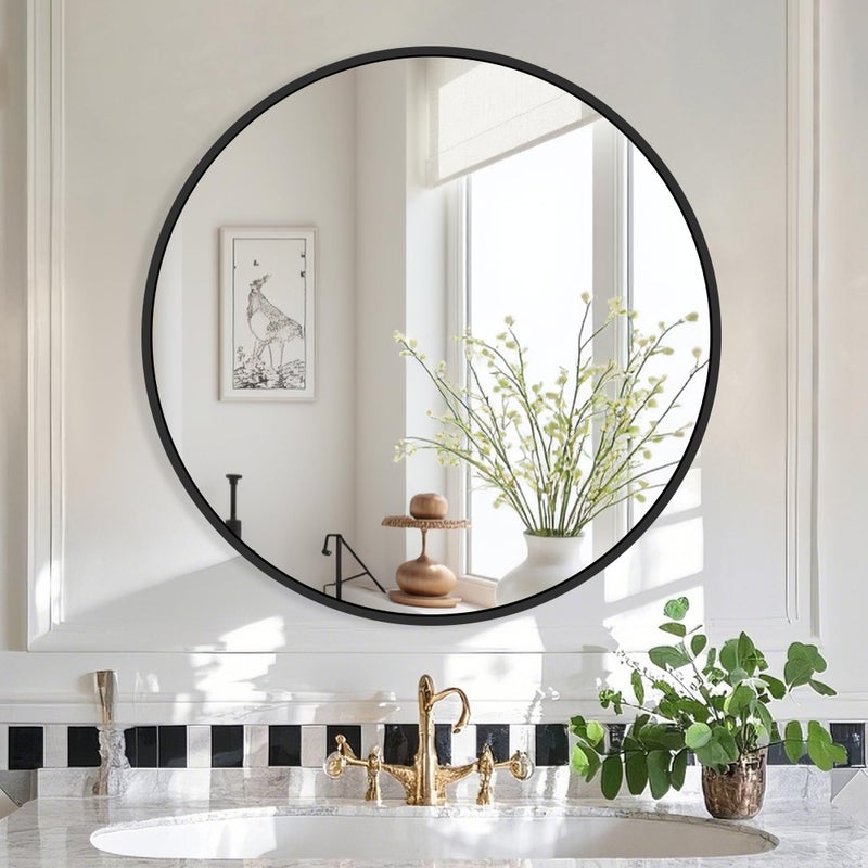 Delma 22 Inch Black Round Circle Mirror for Wall,Modern Bathroom Mirrors with Simple Metal Frame, Entryway, Bedroom Vanity, Living Room, Hallway Decor (Matte Black, Wall Mounted) - Image 2
