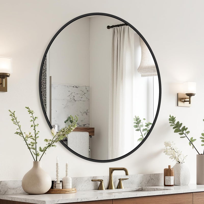 Delma 22 Inch Black Round Circle Mirror for Wall,Modern Bathroom Mirrors with Simple Metal Frame, Entryway, Bedroom Vanity, Living Room, Hallway Decor (Matte Black, Wall Mounted) - Image 3