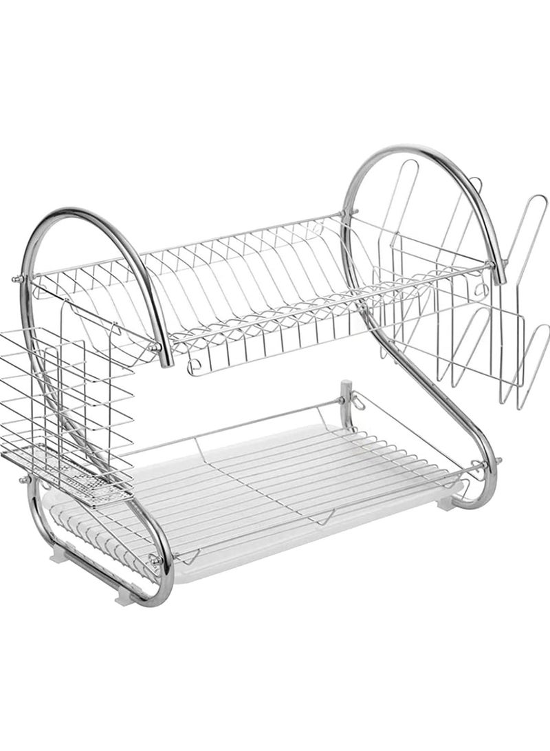 سکیلو رف تجفيف أطباق المطبخ - مصفاة أطباق من الحديد المطلي بالكروم مع حامل أدوات - رف أطباق متعدد الاستخدامات موفر للمساحة للتجفيف والتخزين - Image 1