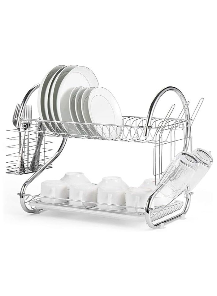 سکیلو رف تجفيف أطباق المطبخ - مصفاة أطباق من الحديد المطلي بالكروم مع حامل أدوات - رف أطباق متعدد الاستخدامات موفر للمساحة للتجفيف والتخزين - Image 3